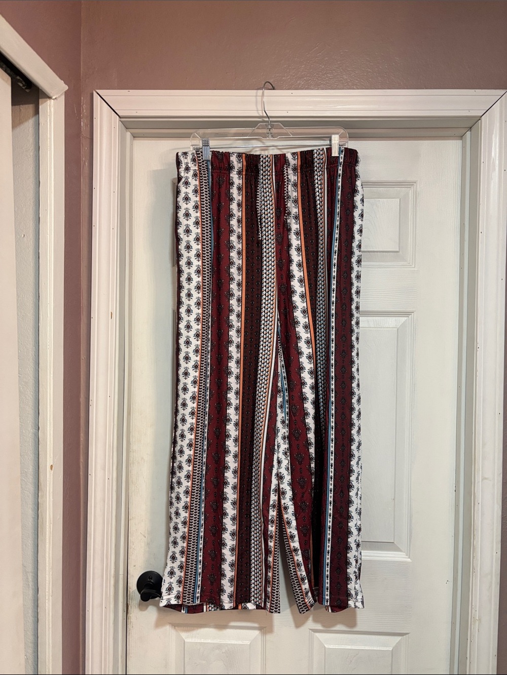 Striped Burgundy & White Women’s Casual Pants